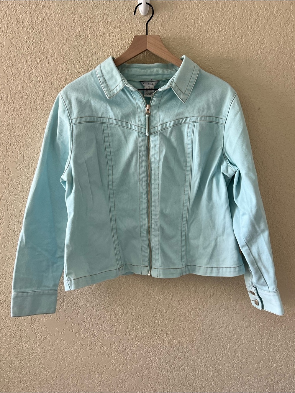 CAbi Mint Zip-Front Jean Jacket